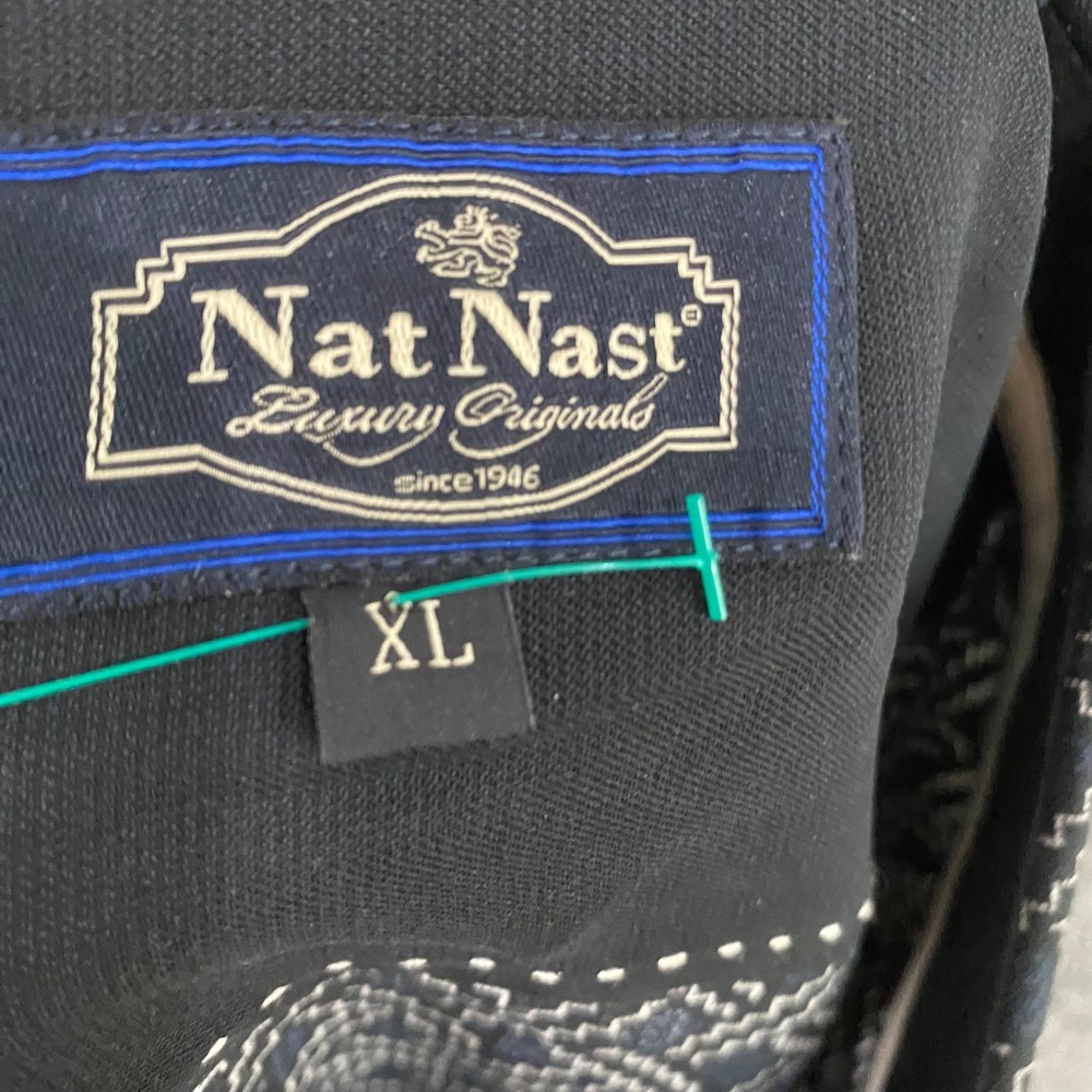 Nat Nast Mens XL Silk Cotton Short Sleeve Button Down Shirt Navy Geometric 1353 - Picture 3 of 16